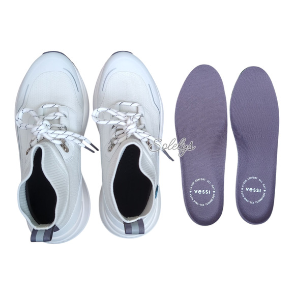 Vessi Stormburst High Women 8 White Granite Waterproof Knit DymaTex Sneaker Boot - Picture 9 of 10